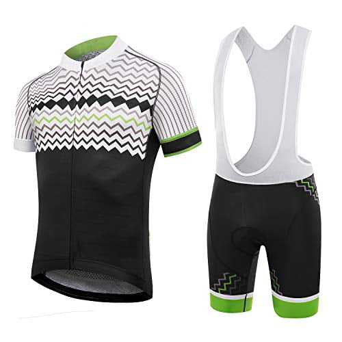 Mens Short Sleeves Cycling Jersey Full Zip Set Road Bike Bib Jersey Suit Cycle Shorts with 3D Padded 